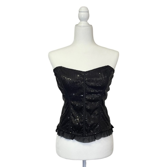 True Desire Black Sequins Sheer Ruffle Corset XL - Picture 1 of 6